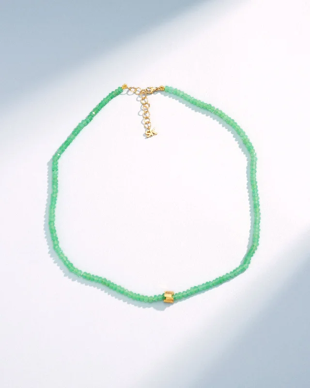 women's leather necklaces -Infinite Beaded Chrysoprase & Mini Golden Rondelle Necklace