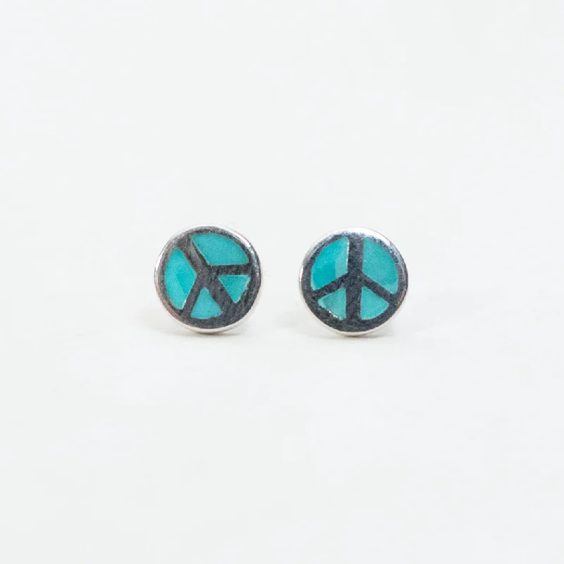 women's golden statement earrings -Silver Turquoise Peace Sign Studs