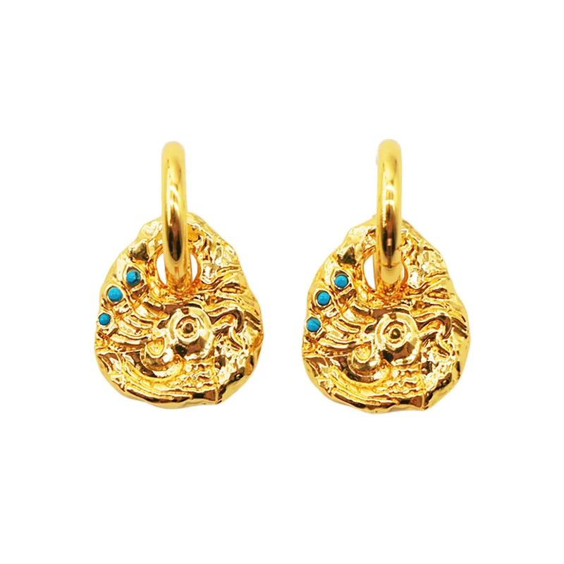 women's silver diamond earrings -LOVE ODYSSEY 18K Gold Plated Ancient Bronze Phoenix Coin Drop Earrings