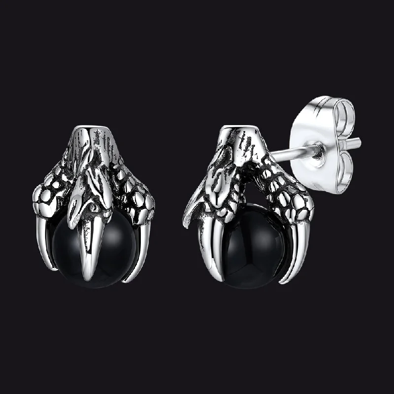 women's matching hoop earrings -6mm Stainless Steel Dragon Claw Gemstone Stud Earrings For Men