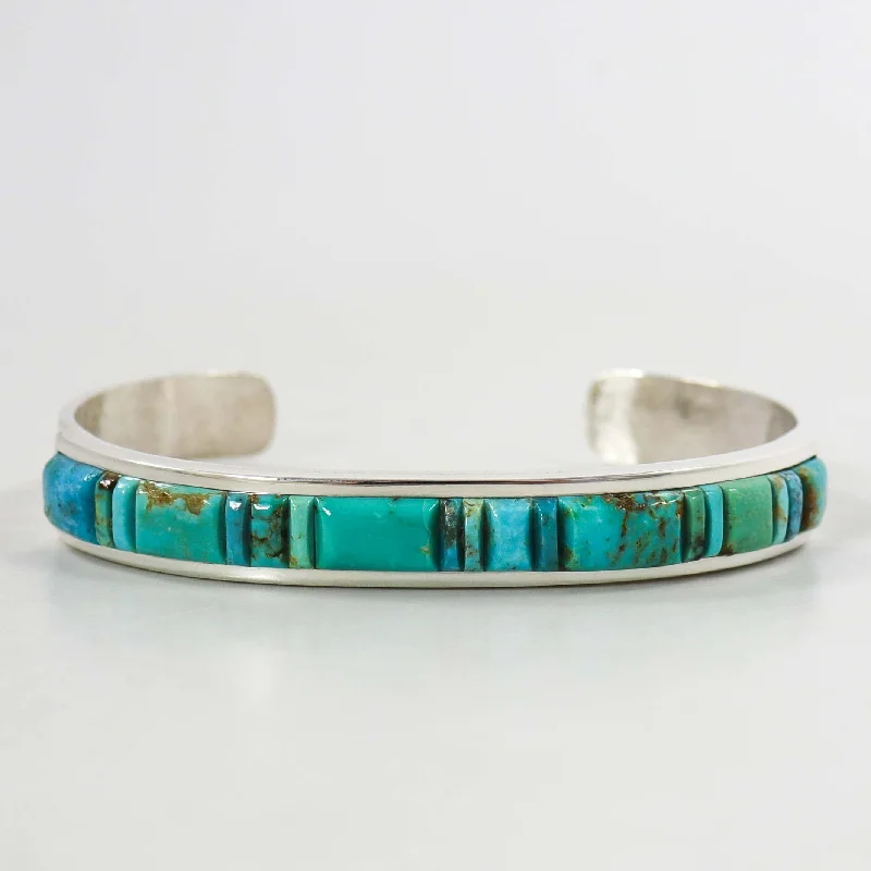 women's leather cuff bracelets -Kingman Turquoise Inlay Cuff