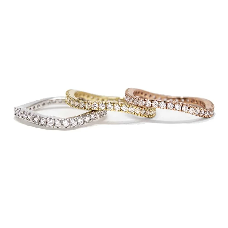 women's wedding anniversary rings -3Tone CZ Wave Stakable Rings Set of 3