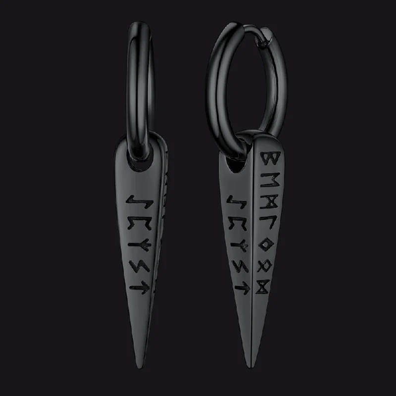 women's chunky earrings -Norse Viking Runes Spike Dangle Hoop Earrings For Men