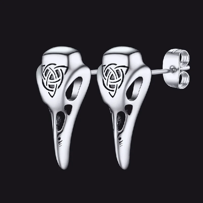 women's silver hoop earrings -Viking Raven Skull Earrings Studs With Celtic Knot For Men