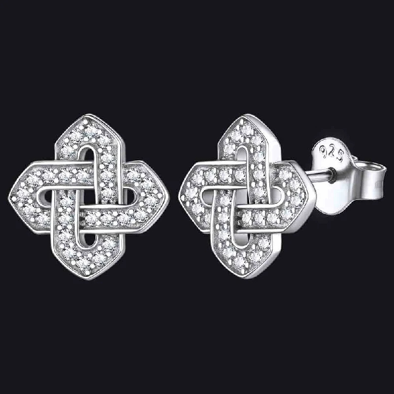 women's feather earrings -Cubic Zirconia Celtic Knot Earrings for Women in Silver