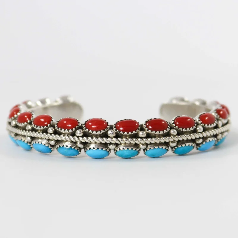 women's statement bracelets -Coral and Turquoise Cuff