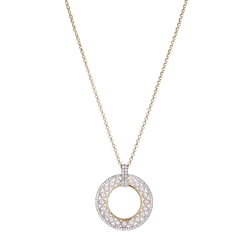 women's holiday necklaces -Pearl & Crystal Circle Pendant