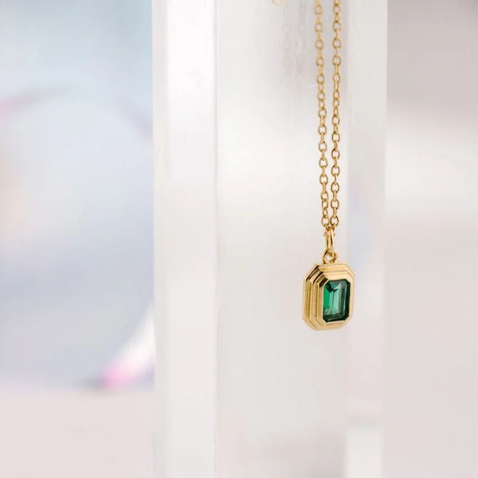 women's rustic style necklaces -Ames Emerald Amulet Necklace in Gold