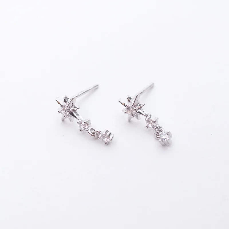 women's abstract earrings -Silver Cubic Starburst Drop Studs