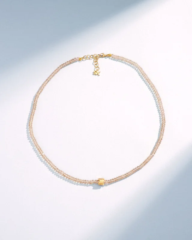 women's engagement necklaces -Infinite Beaded Champagne Topaz & Mini Golden Rondelle Necklace