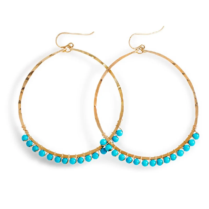 women's flower drop earrings -XL Gemstone Arc Hoops - Turquoise