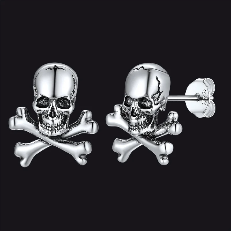 women's elegant pearl earrings -Punk Skull Crossbones Stud Earrings For Men