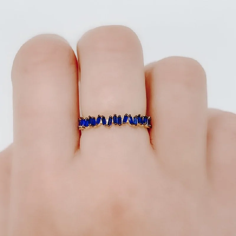 women's unique rings for her -Navy Mini Baguette Eternity Ring