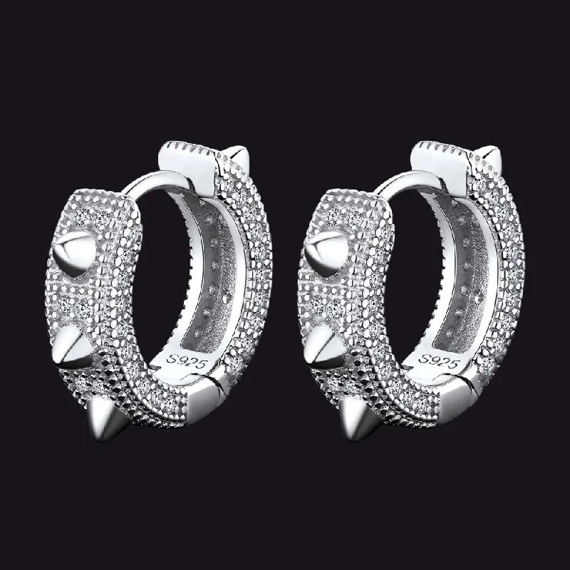 women's trendy earrings -Cubic Zirconia Rivet Huggie Hoop Earrings For Men Women