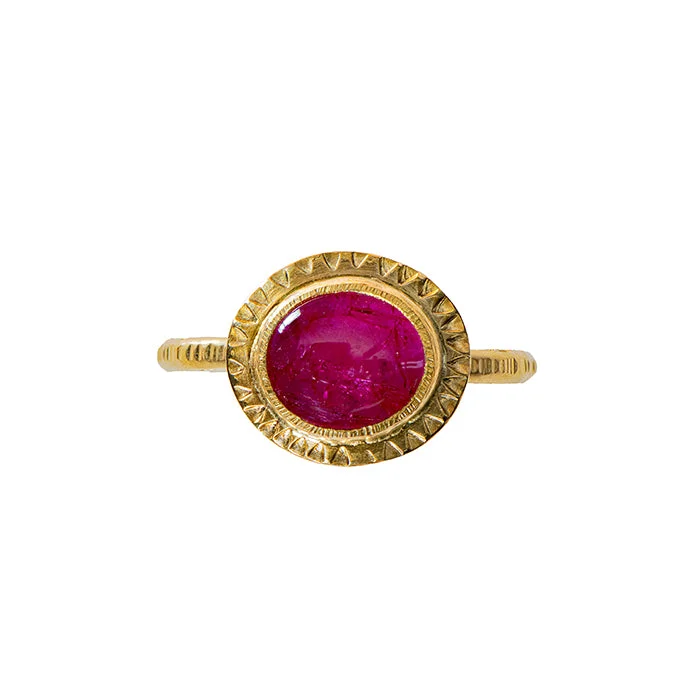 women's wedding set rings -Natural Pink Ruby Ring - 18k + 22k Gold - Size 7.25