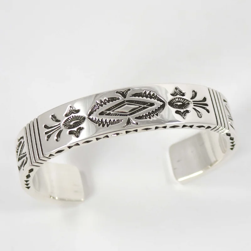 women's braided bangles -Stamped Silver Cuff