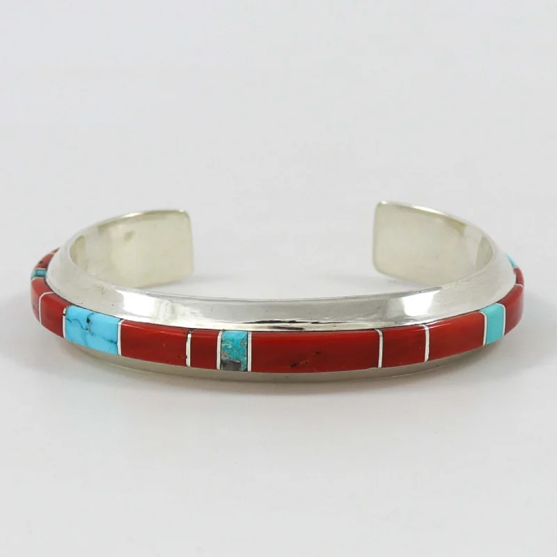 women's boho chic bracelets -Coral and Turquoise Cuff