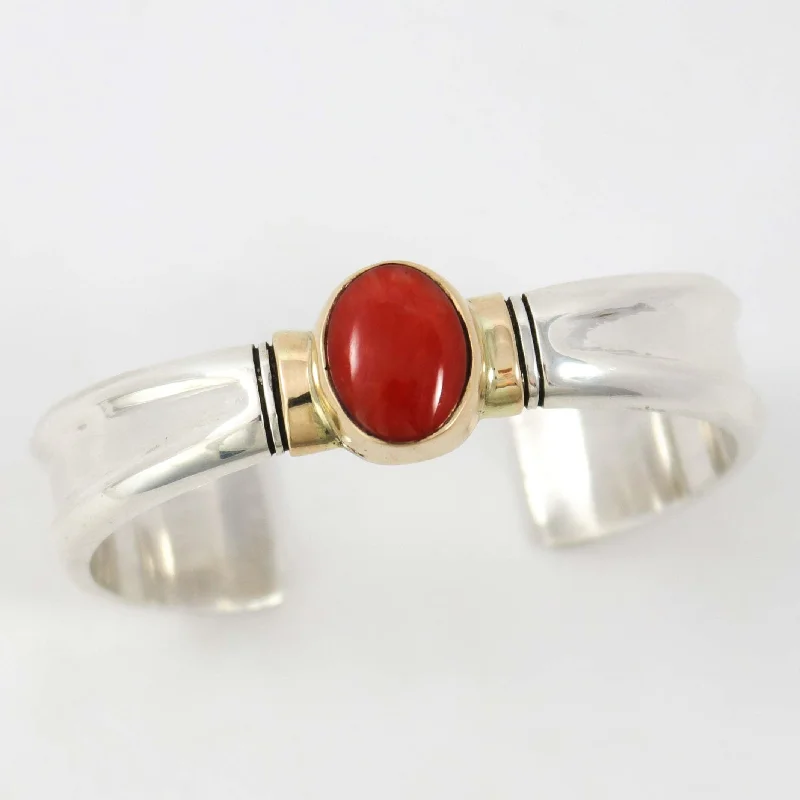 women's designer bracelets -Coral and Gold Cuff