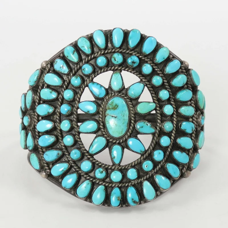 women's engraved bracelets -1940s Turquoise Cluster Cuff