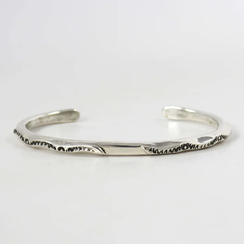 women's trendy bracelets -Silver Stamped Cuff