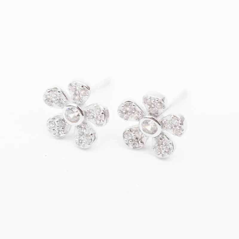 women's statement hoop earrings -Silver Cubic Daisy Studs