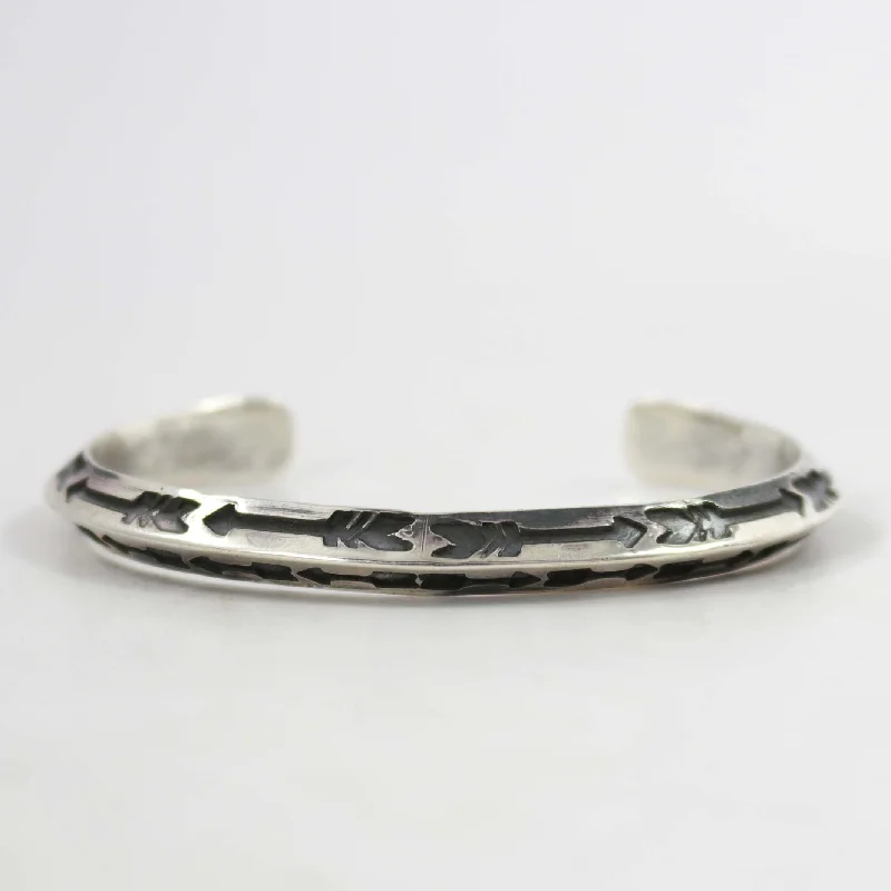 women's vintage bracelets -Stamped Silver Cuff