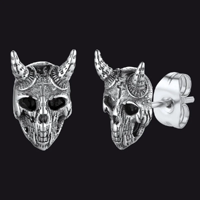 women's silver stud earrings -Satanic Goat Skull Stud Earrings For Men