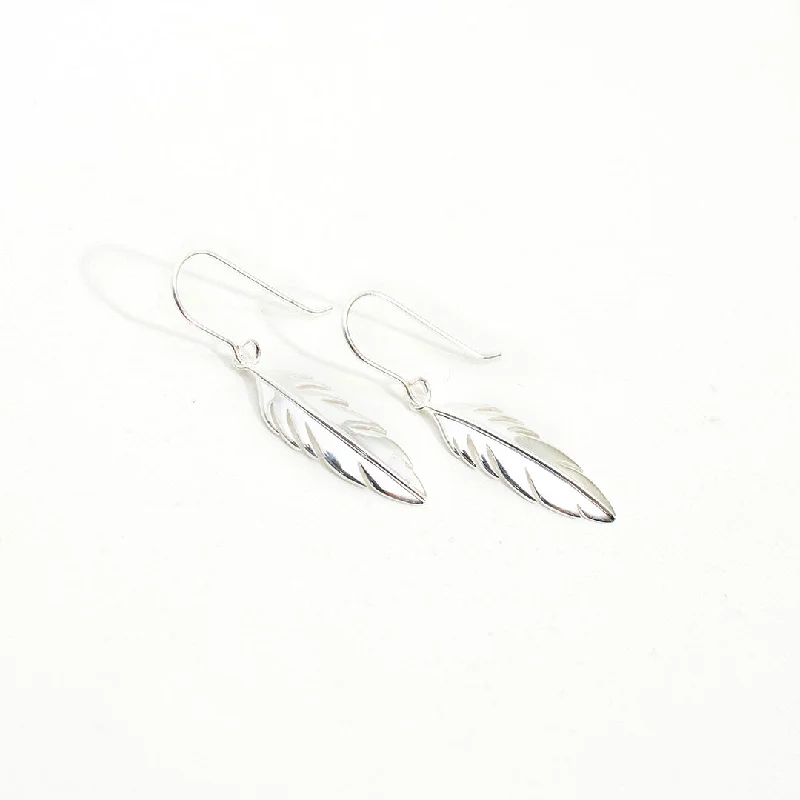 women's layered earrings -Silver Feather Earrings