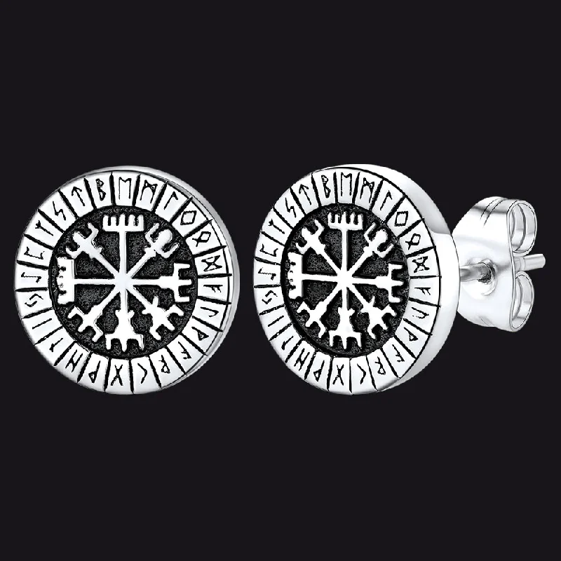 women's multi-colored earrings -Norse Viking Compass Vegvisir Stud Earrings For Men