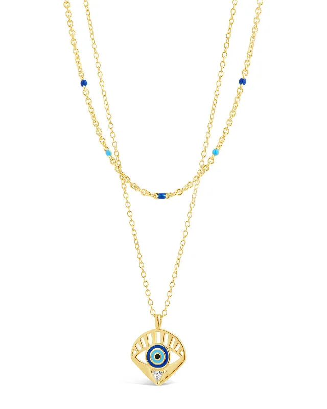 women's eco-friendly necklaces -Alessandra CZ & Enamel Evil Eye Layered Necklace