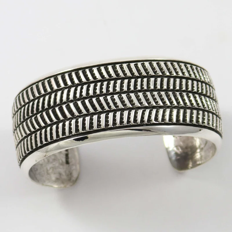 women's designer bracelets -Stamped Silver Cuff