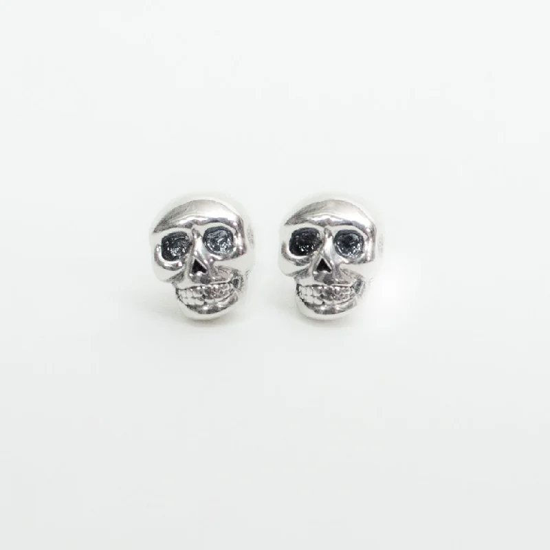 women's double-drop earrings -Silver Medium Skull Studs