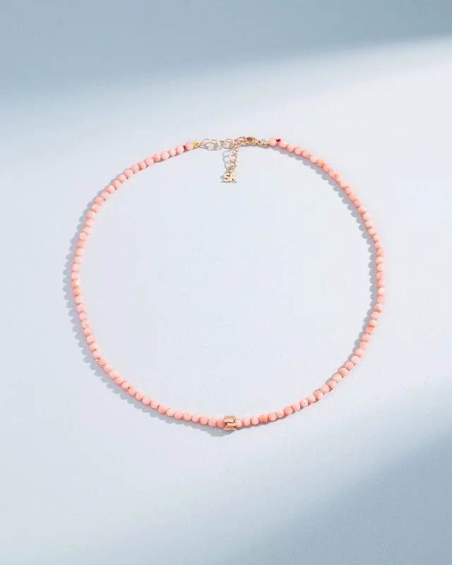 women's crystal necklaces -Infinite Beaded Round Pink Coral & Mini Golden Rondelle Necklace