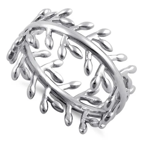 women's two-tone rings -Sterling Silver Branches and Leaves Eternity Ring