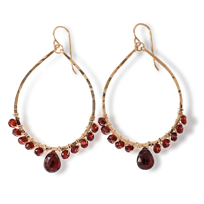 women's minimalist earrings -Gemstone Arc Hoop Earrings - Garnet