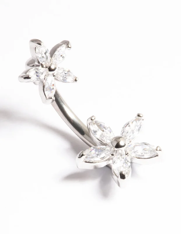 women's wedding set rings -Titanium Cubic Zirconia Pretty Flower Belly Ring