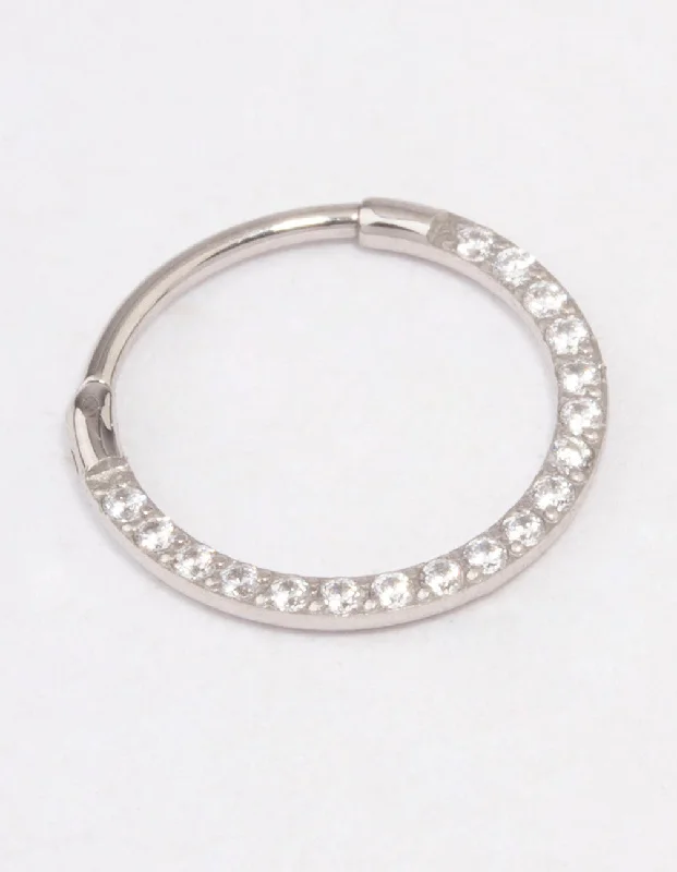 women's sparkling diamond rings -Surgical Steel Cubic Zirconia Clicker Ring