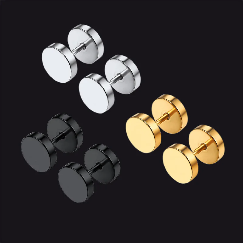 women's diamond-studded earrings -Punk Round Fake Plug Stud Earrings Set For Men 3 Pairs