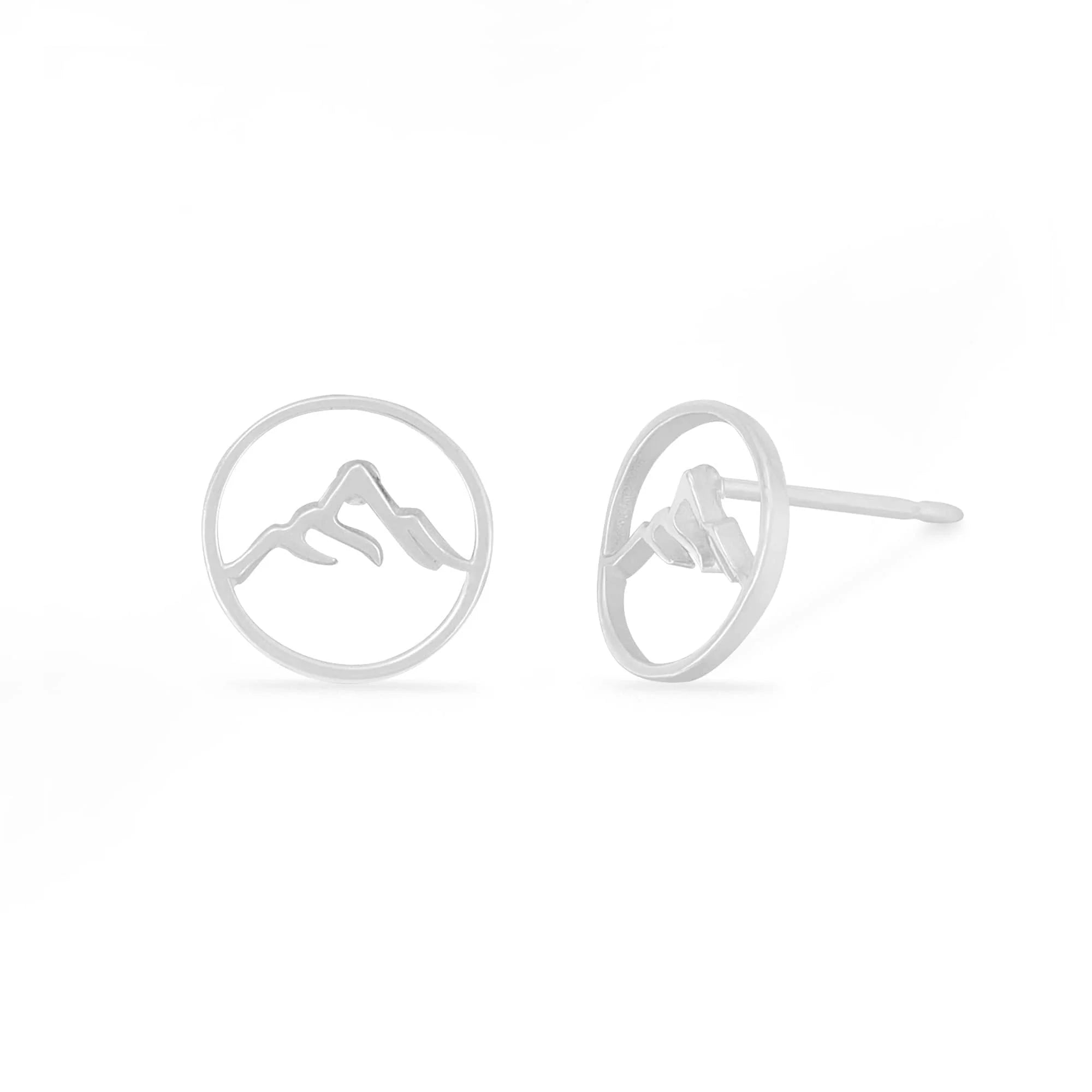 women's gold earrings -Silver Cut-Out Mountain Studs