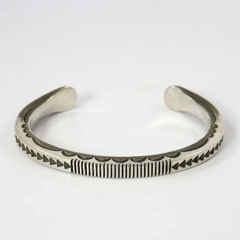 women's beaded bangles -Stamped Silver Cuff