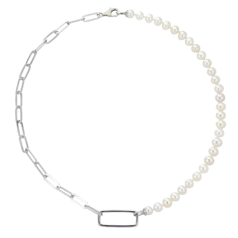 women's diamond necklaces for her -SS and Pearl Paperclip Necklace