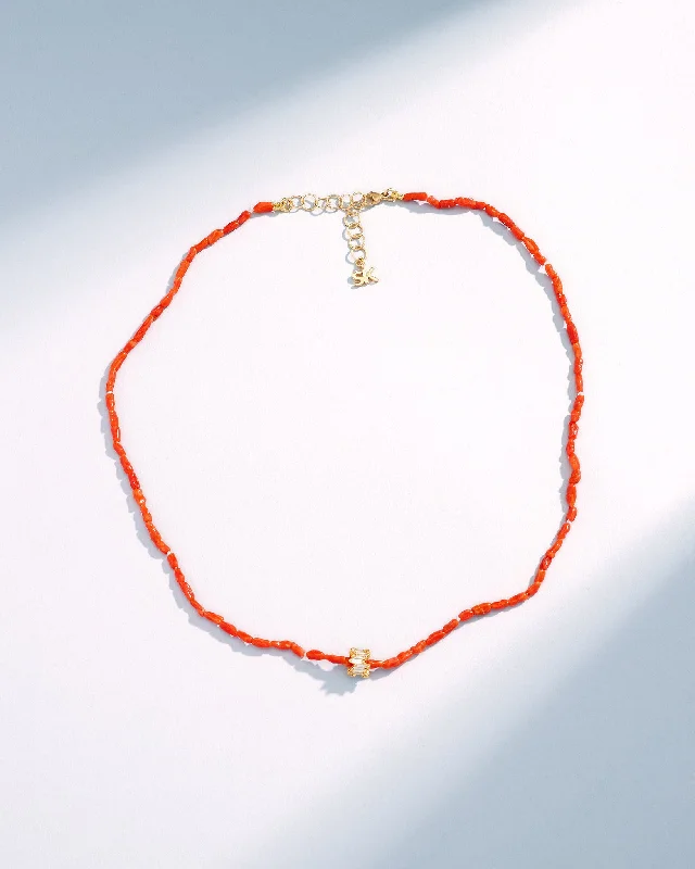 women's chic pendant necklaces -Infinite Beaded Red Coral & Mini Diamond Rondelle Necklace