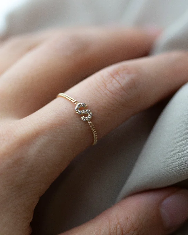 women's moonstone rings -Mini Diamonds letter Ring