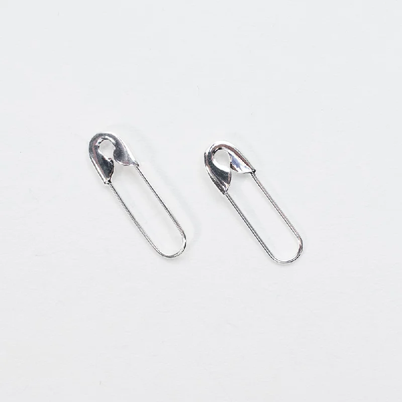 women's rose gold earrings -Silver Safety Pin Earrings