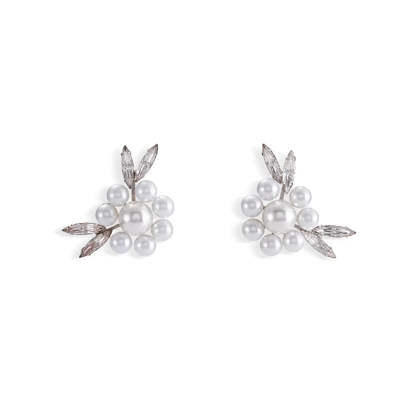 women's elegant drop earrings -Hannah Floral Pearl and Crystal Earrings