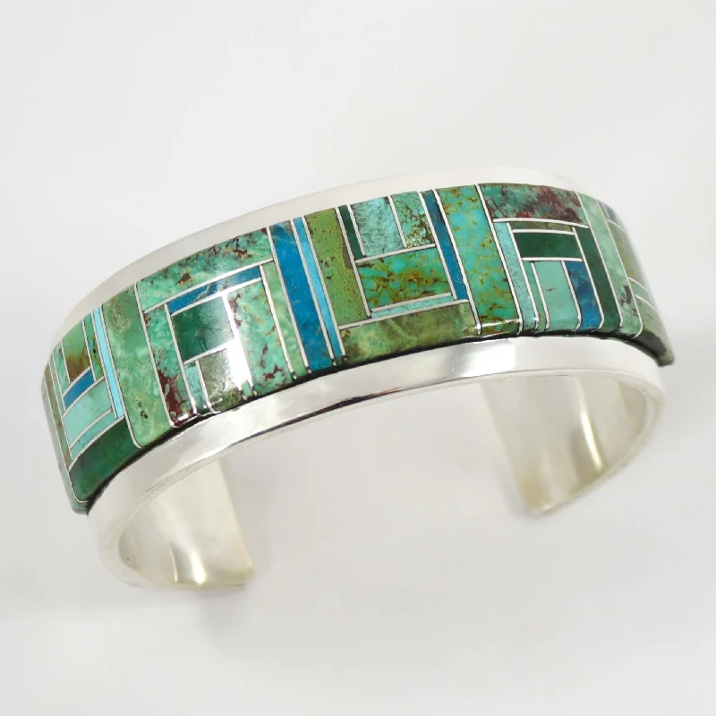 women's gemstone bracelets -Turquoise Inlay Cuff