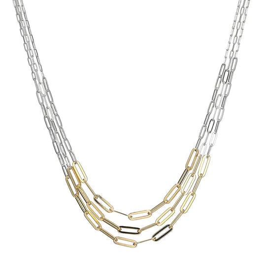 women's crystal-encrusted necklaces -2-Tone 3-String Paperclip Chain