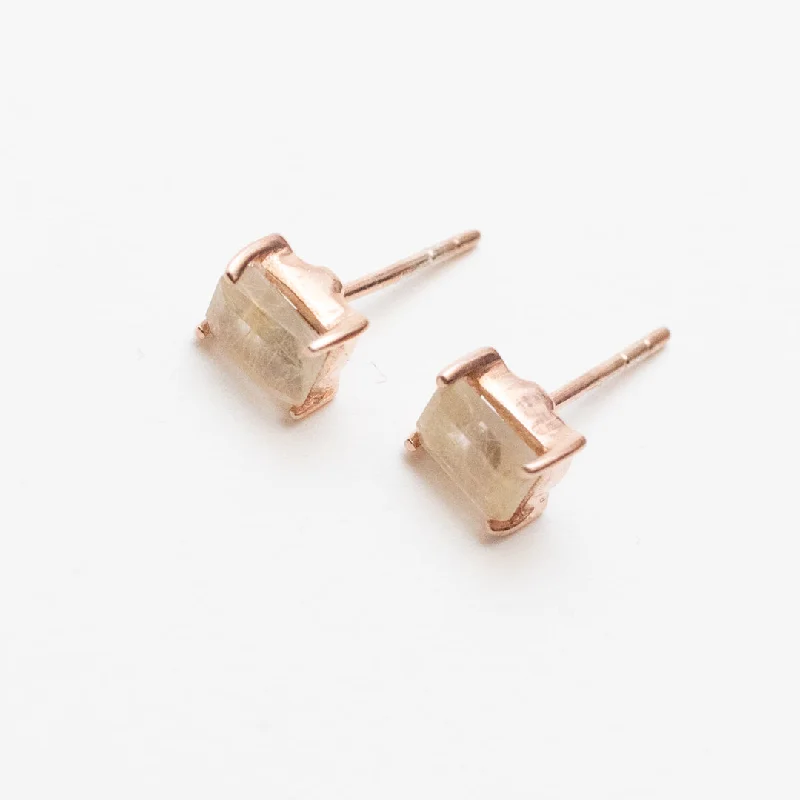 women's eco-friendly earrings -Rose Gold Plated Baguette Stone Studs