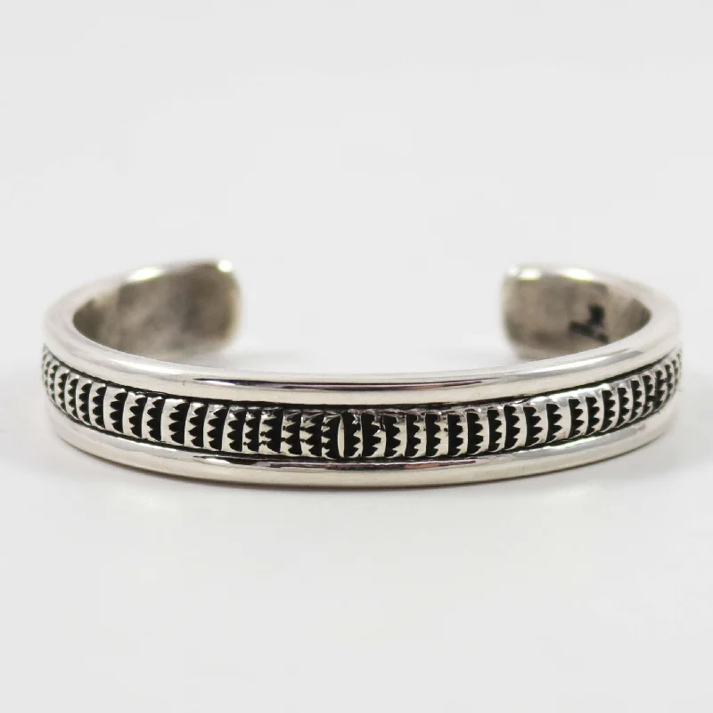 women's pearl bangles -Stamped Silver Cuff