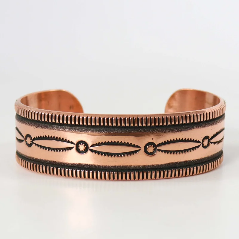 women's chic bangles -Stamped Copper Cuff